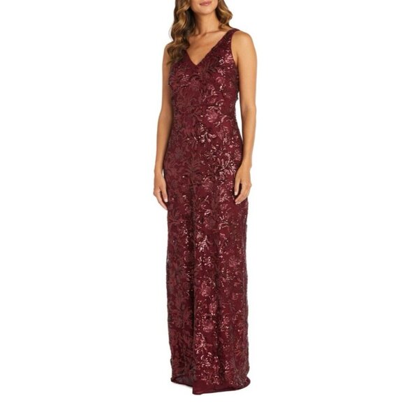 R & M Richards Dress 10P Merlot Wine Sequin Formal Prom Wedding Cruise Party NEW - Picture 1 of 13